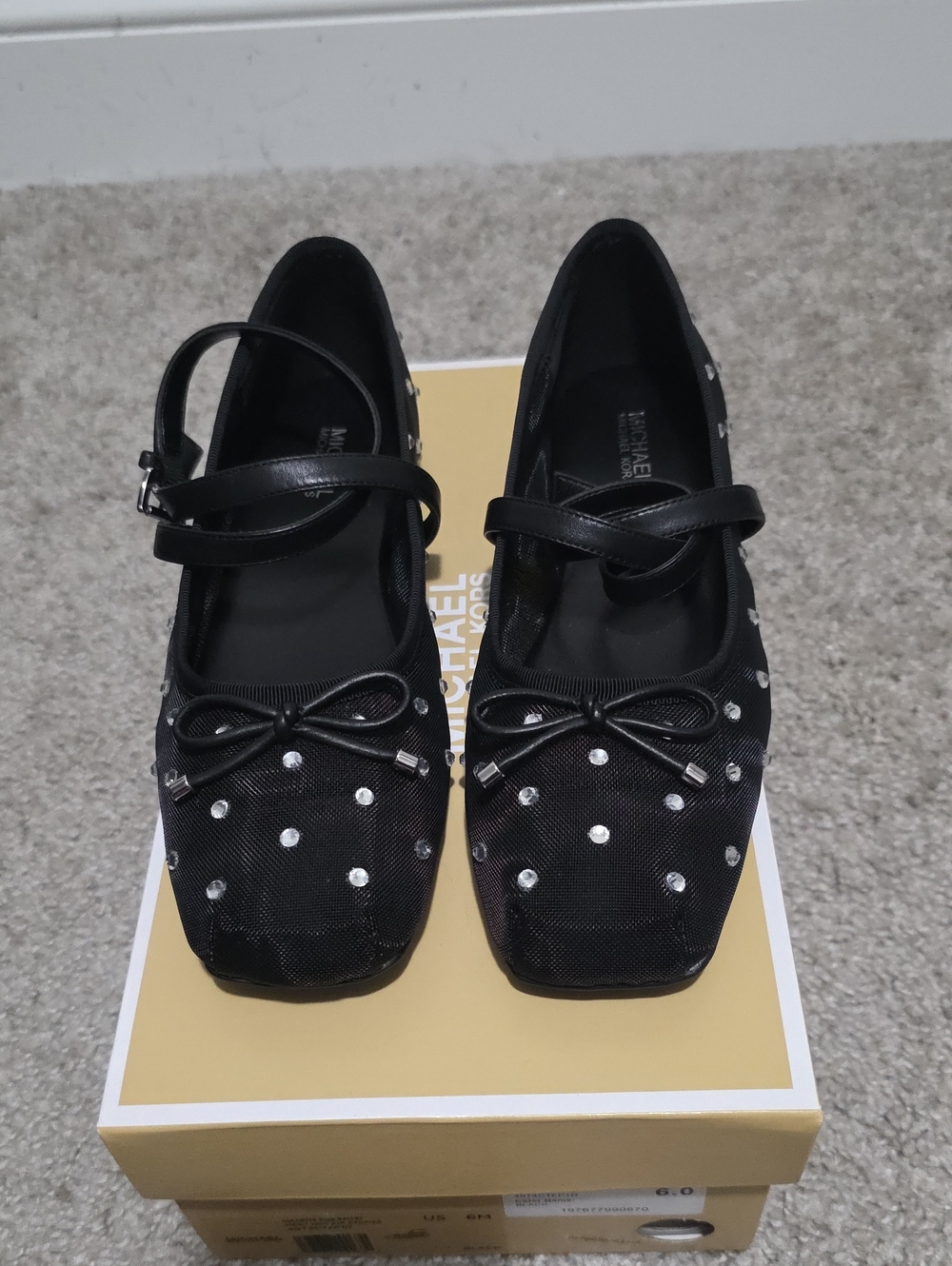 Michael Kors Colette Flex Embellished Rhinestone Mesh Ballet Flats Black Sz 6